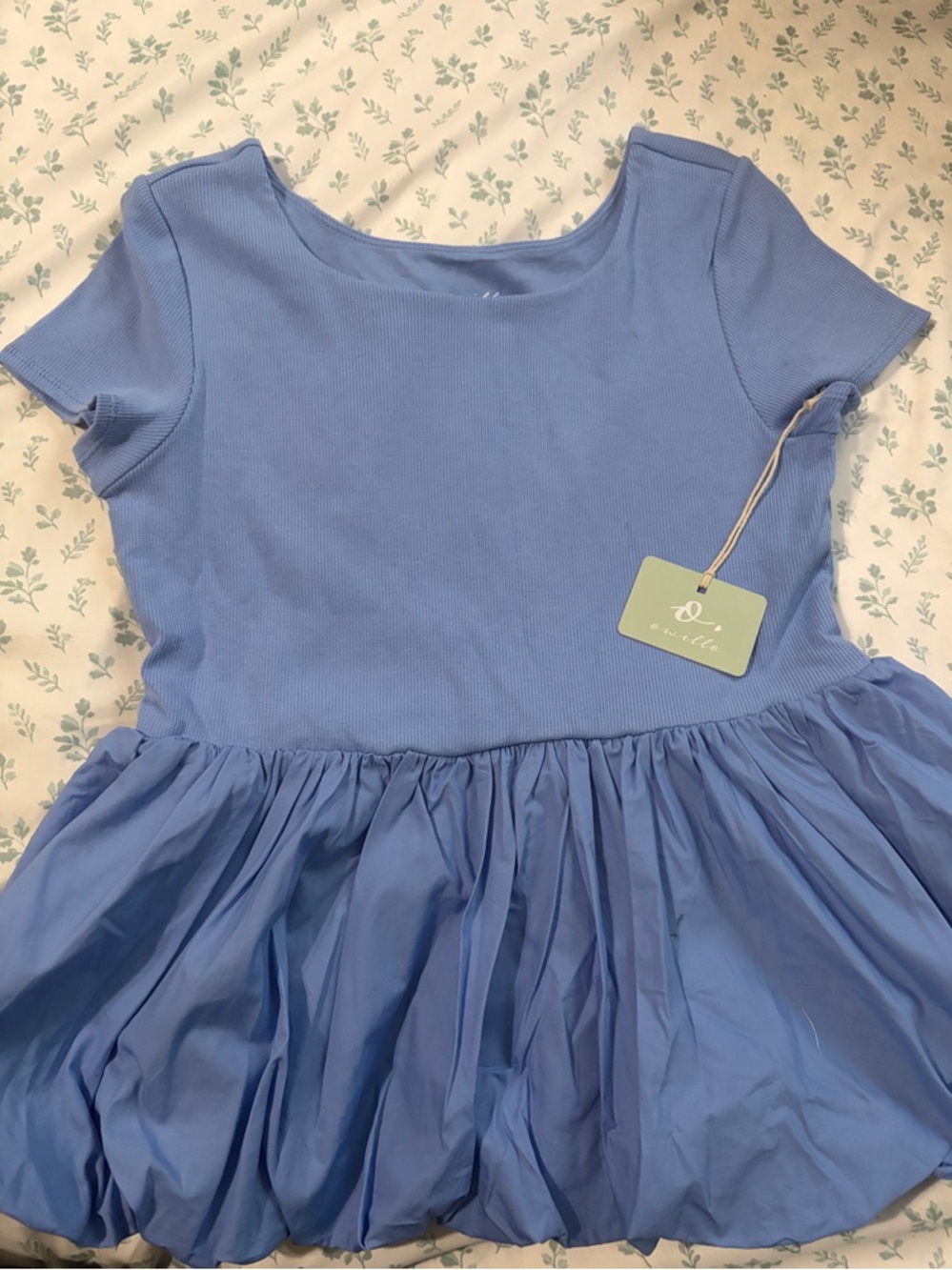Girls' Short Sleeve Blue Peplum Dress
